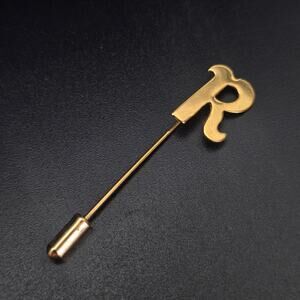 Vintage Gold Tone Letter R Initial Stick Pin Timeless Classic New Old Stock